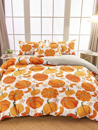 Juego de 2/3 piezas de ropa de cama, ropa de cama estilo campestre chic, juego de ropa de cama ultra suave, decoración acogedora de la habitación, ropa de cama transpirable y amigable con la piel, juego de cama cómodo y antipelusas, inspirado en la naturaleza, especias de calabaza, a prueba de polvo, funda de edredón y funda de almohada, no incluye el relleno del edredón, se ajusta a camas individuales, dobles, king y queen de todos los tamaños, apto para todas las estaciones, lavable a máquina, ropa de cama de fácil cuidado, de vuelta a la escuela