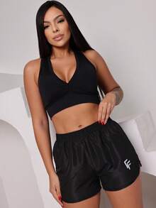 Short Tactel Women's Printed Foreign Fashion - 黑色 - 查看 3