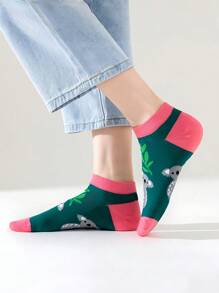 6 Paar Damen süße Hund & Cartoon Tier Muster Knöchelsocken, schöne Farben, leicht, weich, bequem, atmungsaktiv und dehnbar, geeignet für Lässig, Sport und Alltag