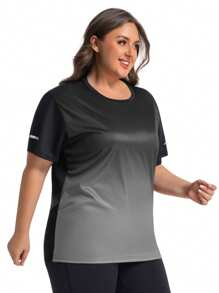 1pc Women's Plus Size Gradient Color Digital Print Loose Fit Plus Size Short Sleeve T-Shirt, Suitable For Sports, Running, Yoga, Gym, Outdoor, Casual, Vacation, Round Neck Pullover, 0XL 1XL 2XL 3XL 4XL