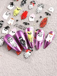 3/2pcs 5D Halloween Nail Stickers, Cute And Funny Ghost Pumpkin Pattern Self-Adhesive Nail Stickers, Halloween Theme Element Nail Art DIY, Nail Salon Nail Design Supplies