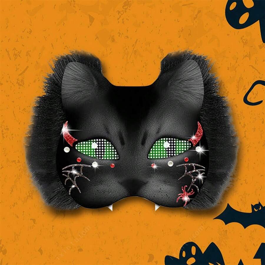DIY Fox Facewear Kit Halloween Cat Facewear Making Kit With Fur For Masquerade Cosplay Dance Party - Xám - Xem 1