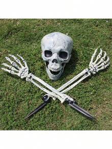 3PCS Halloween Courtyard Props, Three Pieces Skeleton Set, Themed Party Courtyard Horror Decoration Ornament Skeleton Set, Happy Halloween!