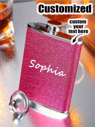 Personlig brudtärnekolv, personlig 237 ml rostfritt stål-höftkolv med eget namn - elegant rosa glitterdesign, läckagesäker resehållare för vinflaskor för sprit, whisky och cocktails - perfekt present till kvinnor, dold flaska för sprit, brudtärnefrieri, brudfestpresent, julklapp till henne, elegant boende