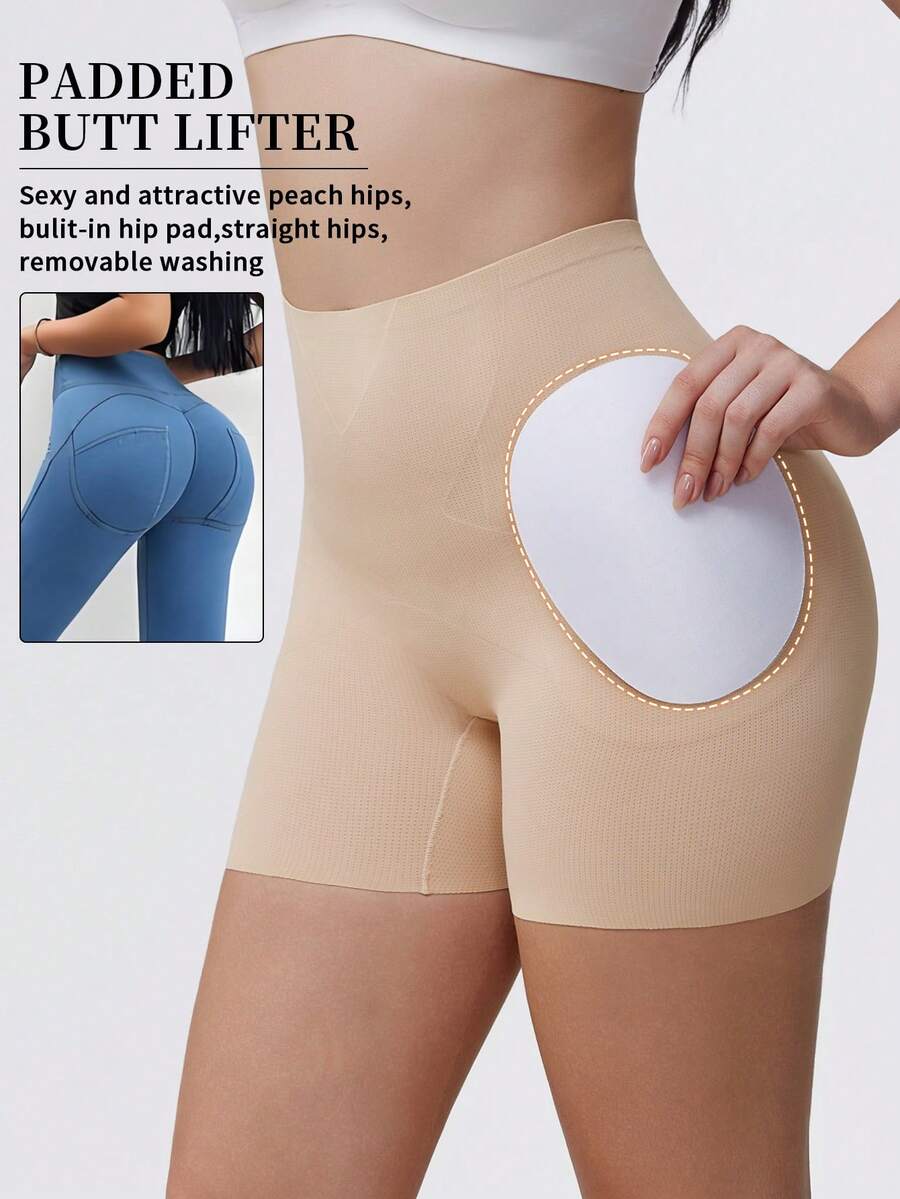 Lenjerie modelatoare pentru femei, pantaloni modelatori fără cusături pentru slăbire a taliei, colanți căptușiți pentru fese - Caisă - Vizualizare 1