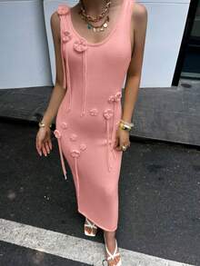 Women's Summer Dress: Sexy Beach Vacation Dress With Spaghetti Straps And 3D Floral Print - Pink - View 4