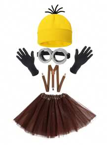 D EXCEED 3/4/5 pièces Accessoires de costume d'Halloween pour adultes - Bonnet jaune / Lunettes de protection / Gants / Bretelles pour se costumer à Halloween, bal de promo