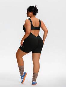 TCVC Tuta senza maniche con schiena scoperta, in taglie comode per donne, in tessuto traspirante e confortevole, con controllo addominale e alta elasticità per uno slimming effetto, in maglia traspirante e amichevole per la pelle, di stile europeo e americano, adatta per passeggiate all'aperto, shopping, viaggi, ufficio, versatile - nero - Visualizzare 6