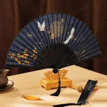 1pc Exquisite Chinese Style Fan With Embroidered Crane And Tassel - Perfect Gift With High Cost Performance And Excellent Quality - Bird - View 6
