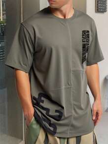 Playera Gris para Hombre con Estampado | Camiseta Gráfica de Manga Corta Casual - Gris Oscuro - Ver 3