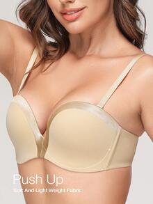 Sujetador sin tirantes WINGSLOVE, sujetador push up inalámbrico sin costuras, con tirantes convertibles multifuncionales - Albaricoque - Ver 4