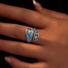 1pc Unique 925 Silver Resin Sea Turtle, Starfish & Shell Ring, Fashion Accessory For Women, Suitable For Vacation, Party, Wedding, Holiday Gift - Blue - View 1