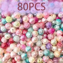 80pcs/Pack 7.5mm Dual-Color Rose Flower Loose Beads, For DIY Earrings, Bracelets, Necklaces And Other Accessories