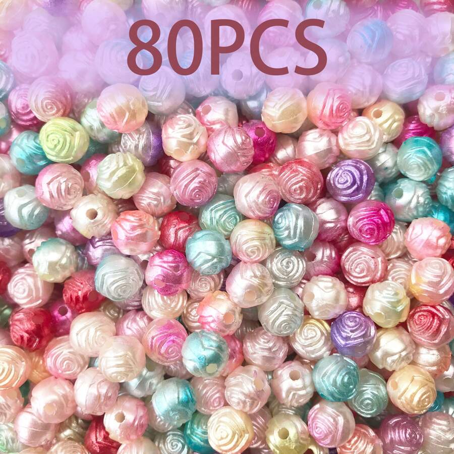 80pcs/Pack 7.5mm Dual-Color Rose Flower Loose Beads, For DIY Earrings, Bracelets, Necklaces And Other Accessories