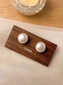 1 对时尚百搭松饼珍珠耳钉，优雅别致的女士耳环