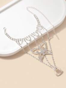 1 件时尚优雅的爪链铜和水钻蝴蝶手链，别致的设计蝴蝶水钻链接手指手链首饰，适合女性日常、派对、节日、生日礼物、海滩度假 - 銀色 - 查看 3