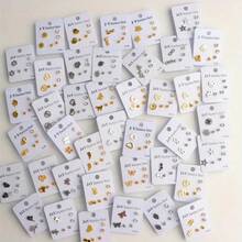 15 对/5 套简约蝴蝶和心形不锈钢耳钉，混合款式，适合派对、婚礼、日常佩戴、时尚珠宝礼物，随机发货 - 隨機5組不鏽鋼耳釘 - 查看 3