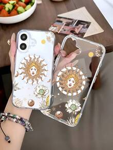 Creative Sun Moon Print Pattern Premium Magnetic Phone Case For Compatible With IPhone 16e/16/15/14/13/12/11/ProMax/Pro/Plus/XSMax/XS/X, For Compatible With Samsung Galaxy S22/S23/S24/Plus/FE/Ultra,Fashion Female Summer Unique Cases Transparent Shockproof Anti-Drop Ultra-Thin Design Acrylic+Tpu Hard Back Non-Yellowing Clear Protection Cover Men Casing Girl Women Ultimate Protective Fundas Para Protectores De Celulares Accessories Friend Gift Aesthetic Protector Forro De Teléfono - White - View 5
