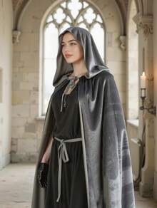 Black Witch Velvet Halloween Hooded Cape King Robe Outfit Renaissance Medieval Costume