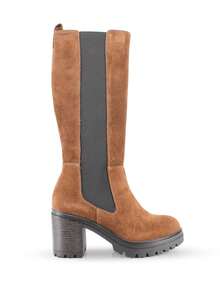Blogger Bottes montantes synthétique avec un talon haut et large et des côtés élastiques. ✅ Livraison sous 24/72 heures en Espagne continentale. - Tabac - Voir 1