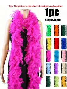 1pc Fluffy Faux Feather Scarf, Feather Shawl, Suitable For DIY Birthday Party Costumes, Wedding Photography Props, Stage Performance, Family Gatherings, Halloween Costumes, Concerts And Home Decor, Carnival Costumes And Accessories, Party Supplies. - Multicolor - View 1