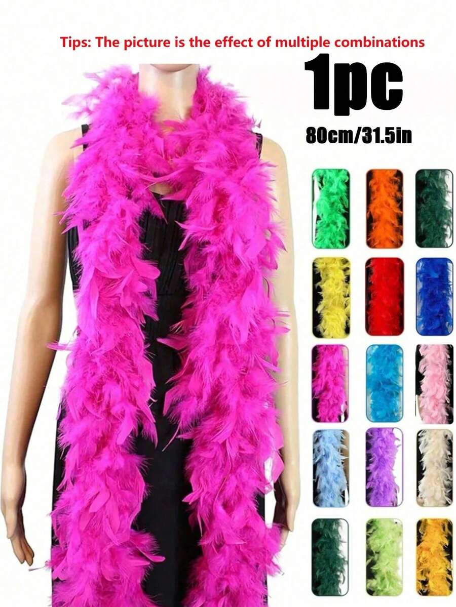 1pc Fluffy Faux Feather Scarf, Feather Shawl, Suitable For DIY Birthday Party Costumes, Wedding Photography Props, Stage Performance, Family Gatherings, Halloween Costumes, Concerts And Home Decor, Carnival Costumes And Accessories, Party Supplies. - Multicolor - View 1
