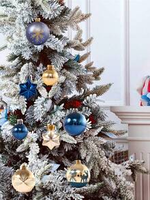 44 件圣诞球装饰物，蓝色和金色圣诞装饰物套装和圣诞花，用于圣诞树装饰，防碎圣诞挂球，适用于圣诞节、万圣节派对、家居装饰 - 藍色 - 查看 2