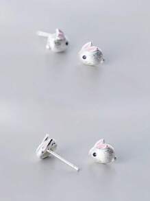 HuooNew 可爱的 925 纯银耳环，优质耳环，兔子，日常佩戴，女士珠宝，银饰，生日礼物