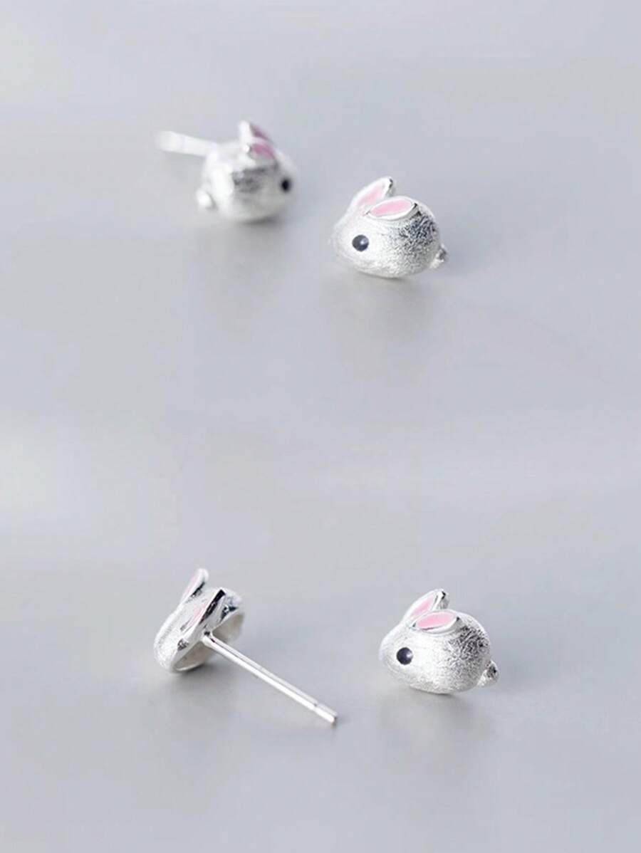 HuooNew 可爱的 925 纯银耳环，优质耳环，兔子，日常佩戴，女士珠宝，银饰，生日礼物