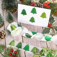 500pcs Glitter Christmas Tree Sticker Roll - Self-Adhesive PVC Glossy Holiday Labels, Suitable For Gift Wrapping, Scrapbooking, Cards - Asymmetrical Shape, Green & Gold Glitter, Christmas Stickers, Scrapbooking Accessories, Durable Design - Multicolor - View 5