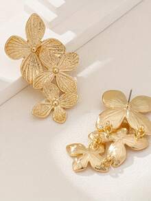 1 对时尚精致花瓣耳环，适合日常佩戴 - 金黃色 - 查看 2