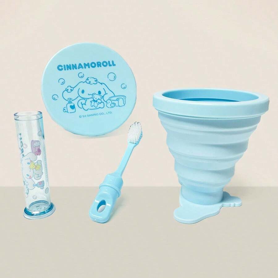 MINISO Cinnamoroll Folding Cup Toiletry Set. The Gentle Pastel Color Scheme, With A Lightweight And Compact Folding Cup. (1 Pc) - Blue - View 1