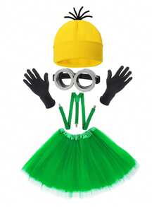 D EXCEED 3/4/5 pièces Accessoires de costume d'Halloween pour adultes - Bonnet jaune / Lunettes de protection / Gants / Bretelles pour se costumer à Halloween, bal de promo