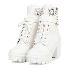 Women's Gothic Lace Up Ankle Booties Chunky Platform High Heel Boots Block Heel With Zipper Buckle Fashion Boots Party Dress Wedding Daily Commute Halloween Christmas Punk Boots For Women - trắng - Xem 5