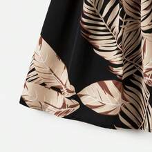 PatPat Family Matching Solid Leaf Sleeveless Halter Dresses And Short Sleeve Tops - 黑色 - 查看 7