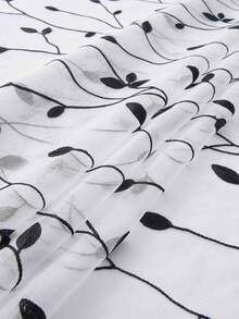 1pc Embroidered Sheer Curtains, Floral Leaf Pattern, Rod Pocket, UV Protection, Breathable, Transparent, Polyester, Rod Pocket, No Lining, For Living Room, Bedroom, Dining Room - Black - View 3