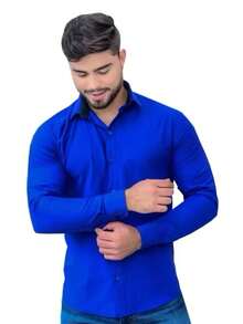 Men's Long Sleeve Slim Fit Dress Shirt - 藍色 - 查看 2