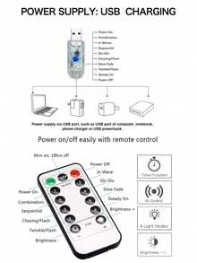 1pc 3M 100/200/300LEDs Curtain Lights, USB Plug In 8 Modes Warm/White Light String Lights Outdoor With Remote Control, Window Wall Hanging Curtain String Lights Suitable For Room, Party, Wedding, White Wall Decoration, And Holiday Decorations, Christmas, Halloween, Thanksgiving Fairy Lights String Gift