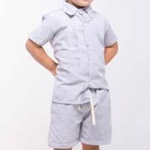 KIT 2 Conjunto Infantil Linho Camisa e Short Menino 4 Peças