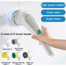 1pc Effortless Cleaning Tool! Electric Design With Brush Head Button, Easy To Handle Stubborn Stains With Home Cleaning Brush, Super Convenient For Bathroom And Kitchen Cleaning - 藍白色 - 查看 1