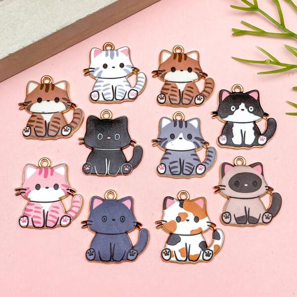 5/10 peças de pingentes de liga de gato multicoloridos – designs adoráveis, perfeitos para joias, pulseiras e chaveiros DIY (materiais de artesanato com tema de cura).