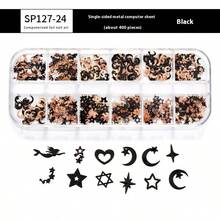 1盒彩色美甲贴纸金属指甲饰混合尺寸美甲用品3D蝴蝶爱花布洛克美甲配件DIY指甲宝石美甲用品适合女孩女士指甲 - 彩色 - 查看 15