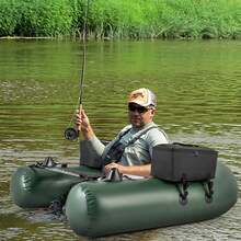 Lifezeal Inflatable Fishing Float Tube With Fish Ruler Angling Base 2 Storage Pockets Pump - Green - View 5
