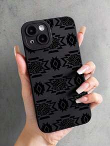 Apple 1pc Dark Gothic Geometric Pattern Black Cat Eye Full Coverage Mobile Phone Soft Case Compatible With IPhone 11/12/13/14/15/16 Pro Max Waterproof Shockproof Anti-Fall Scratch Resistantlong Sleeve Tops - Kiểu 1 (1 cái) - Xem 2