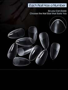 240PCS Almond Soft Gel Nail Tip Medium Size, Semi Matte Full Coverage 12 Size Full Set Of Transparent Nail Preformed Press Fit Nails, Suitable For Women's Nail Extension Art Home And DIY Nail Salon 120/192/360/504/600/720/960/1200 PCS - Clear - View 2