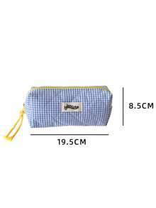 1 pieza Estuche de lápices a cuadros de color contrastante para estudiantes, bolsa de almacenamiento de artículos de papelería, bolsa de almacenamiento de cosméticos y artículos varios de gran capacidad