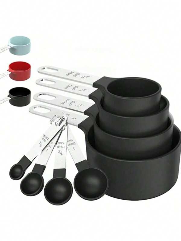 8 Stück/Set, Messbecher und Messlöffel Set, multifunktionaler Kunststoff Messlöffel mit Edelstahlgriff, Messbecher, graduierter Messlöffel Set, Backwerkzeug für Kochen und Backen, Wohnungsausstattung, Küchenartikel, Messbecher, Messbecher Set.
