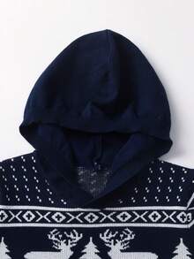 男孩和青少年男孩简约圣诞驯鹿图案连帽针织套头衫，长袖，适合圣诞节、休闲、春季、秋季、冬季 - 藏蓝色 - 查看 4