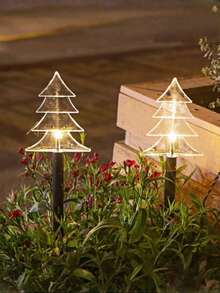 1 Pack Of 5 Solar Powered LED Christmas Tree Path Lights - Warm White, 5-Pointed Star/Snowflake Design, Outdoor Waterproof Holiday Decor, Auto Solar Charging During Day, Auto Lighting At Night, Ground Lighting, Easy Installation, No Wires Needed, Ideal For Winter Parties, Home, Pathways, Gardens, Walkways, Patios, Planters, Sidewalks, Christmas, Holidays, New Year, And Lawn Ambiance Lighting