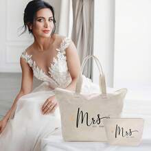 2025 Future Mrs Bride Gifts For Wedding Engagement Bachelorette Party Honeymoon Bridal Shower Gifts For Bride To Be Tote Canvas Cotton Beach Shoulder Bag With Zipper And PocketHalloween Christmas New Year - 2025夫人包套裝 - 查看 5